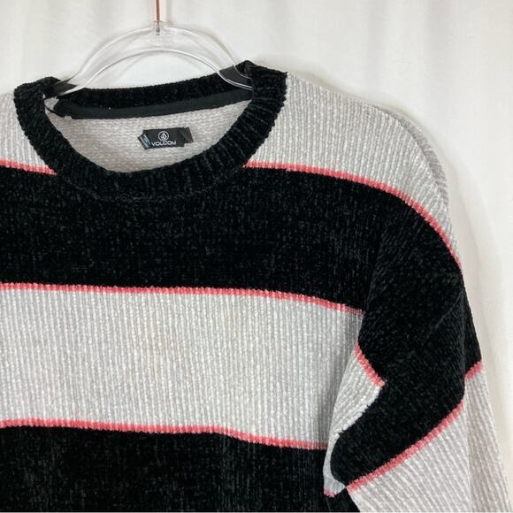 Volcom Striped Polyester Black Gray Pink Striped Pullover Sweater Womens Medium - Picture 2 of 5